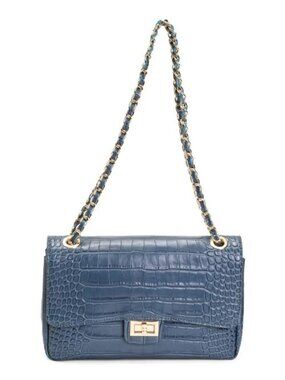 CHEVAL Made In Italy Leather Crocodile Turn Lock With Shoulder Chain Strap